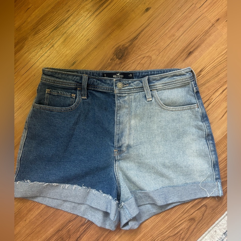 Hollister Two-Tone Jean Shorts - Dark and Light Blue